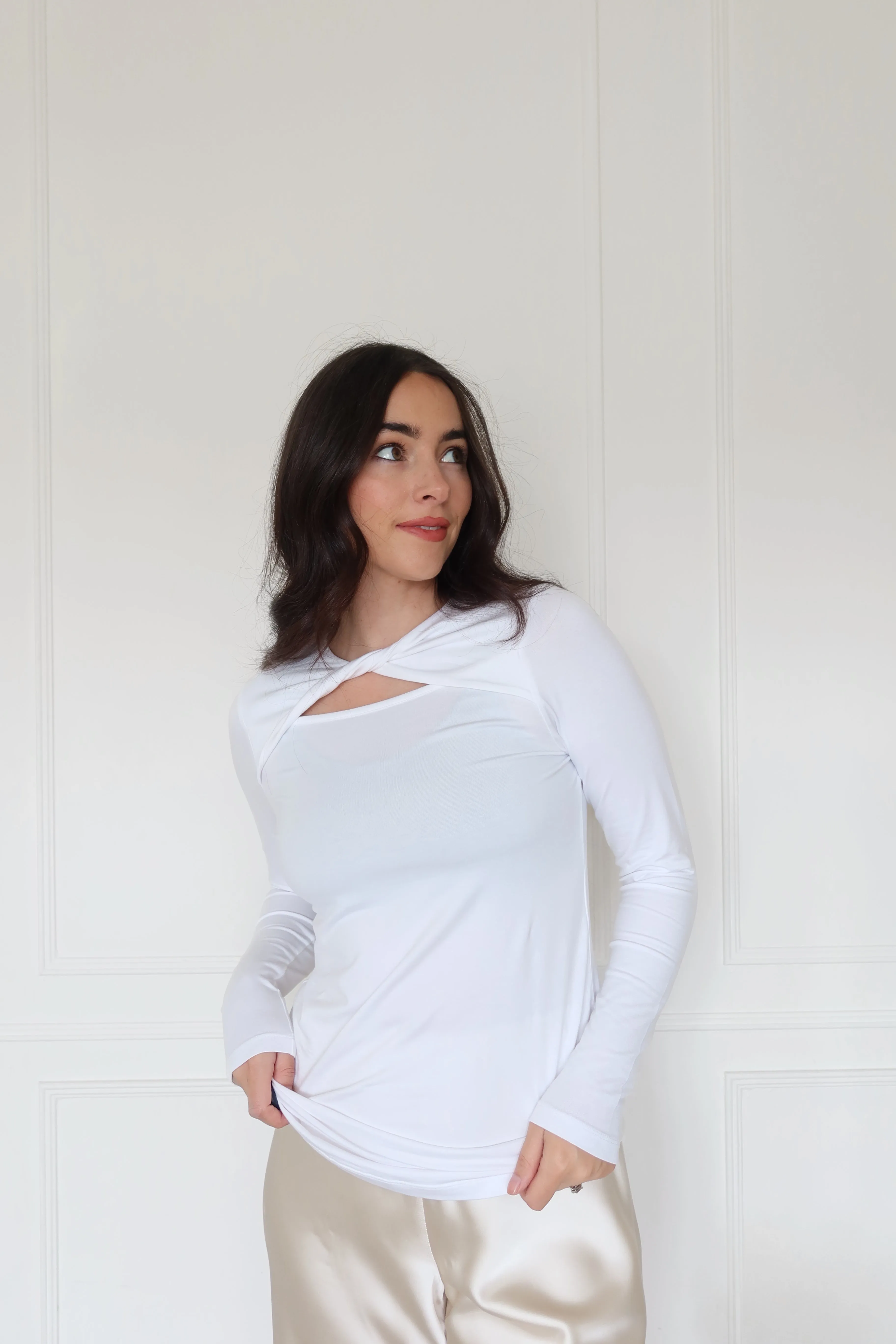 "The Ashley" - Twist Neck Top (White)
