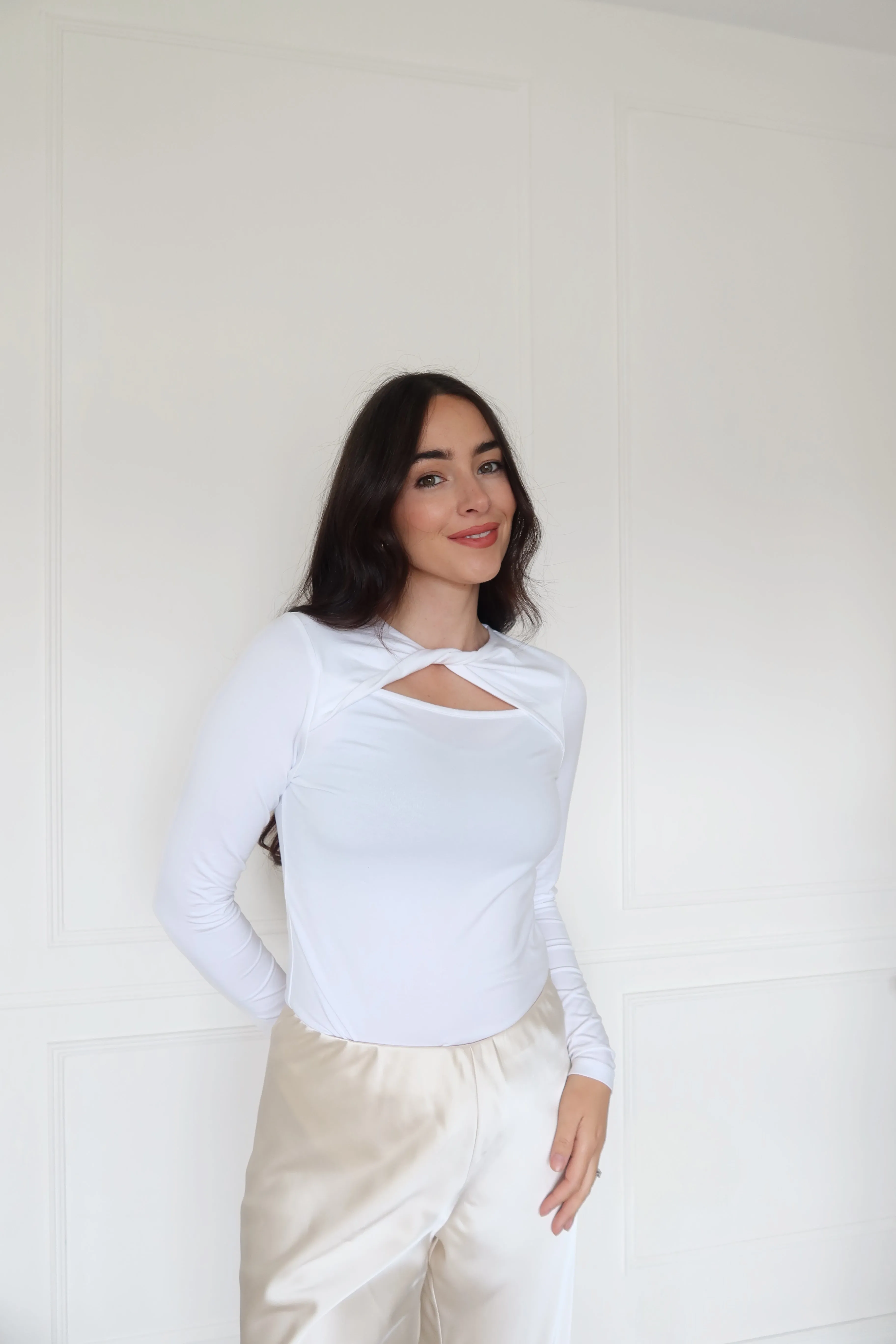 "The Ashley" - Twist Neck Top (White)