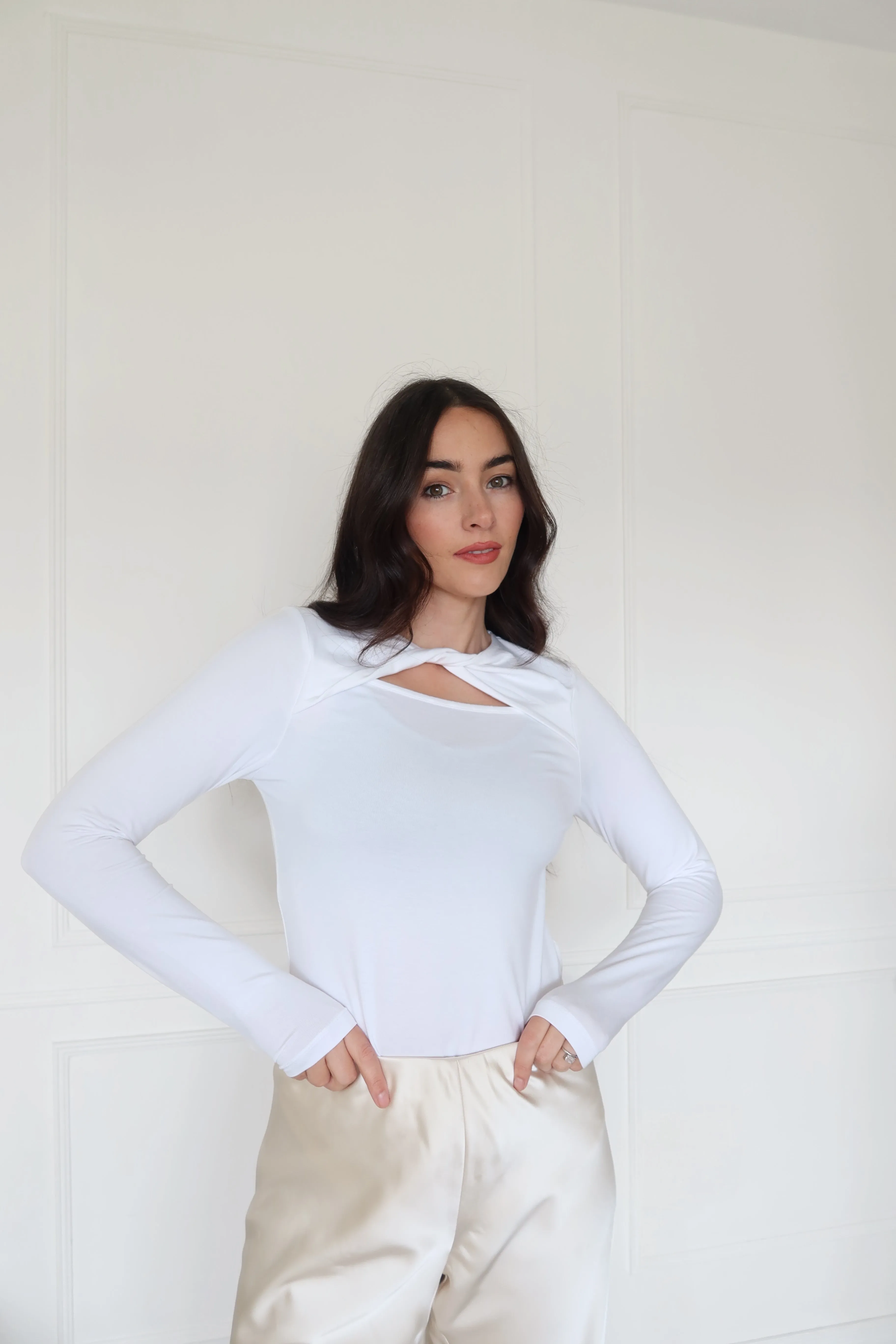 "The Ashley" - Twist Neck Top (White)