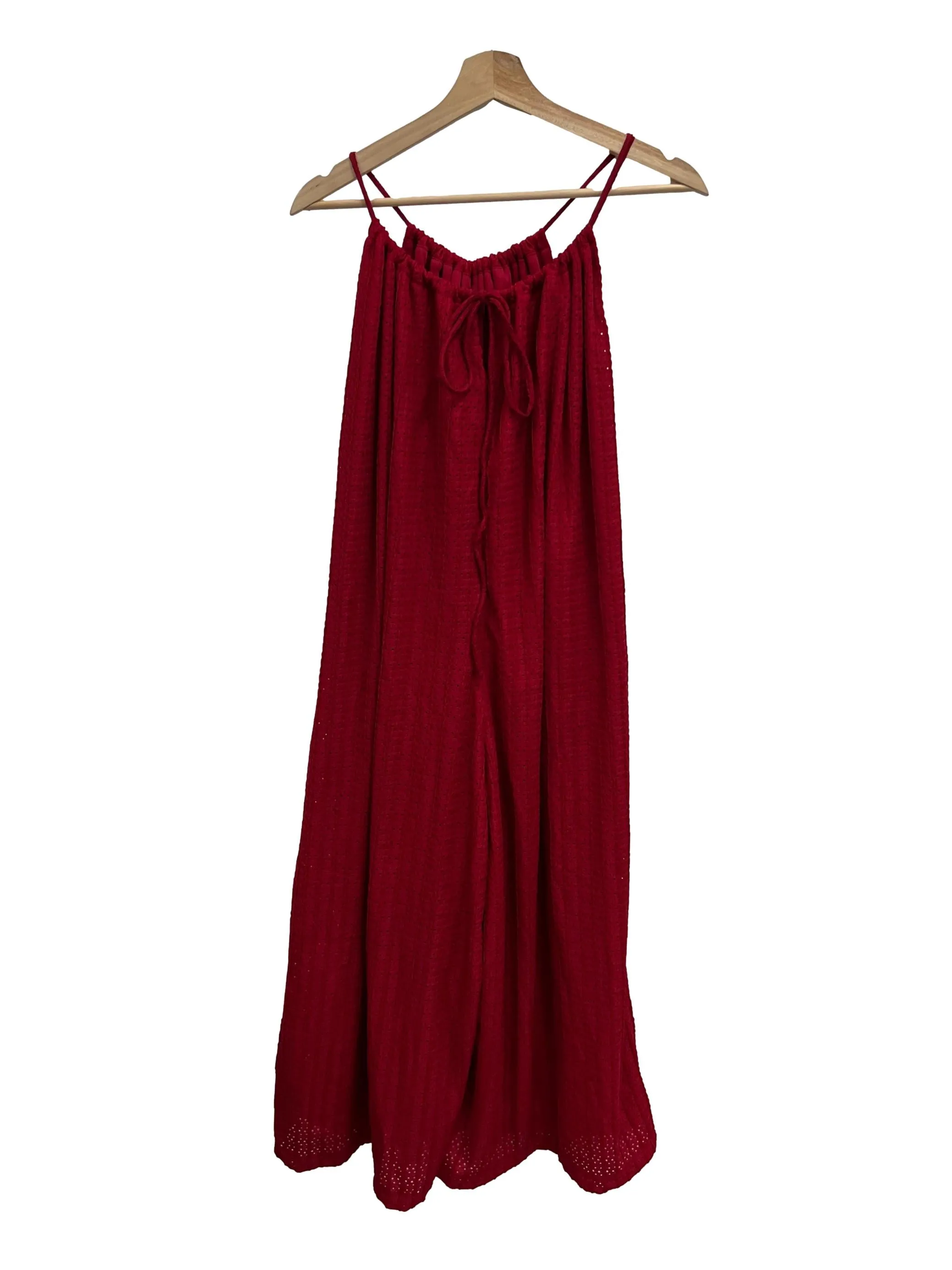 Red Eyelet Halter Jumpsuit