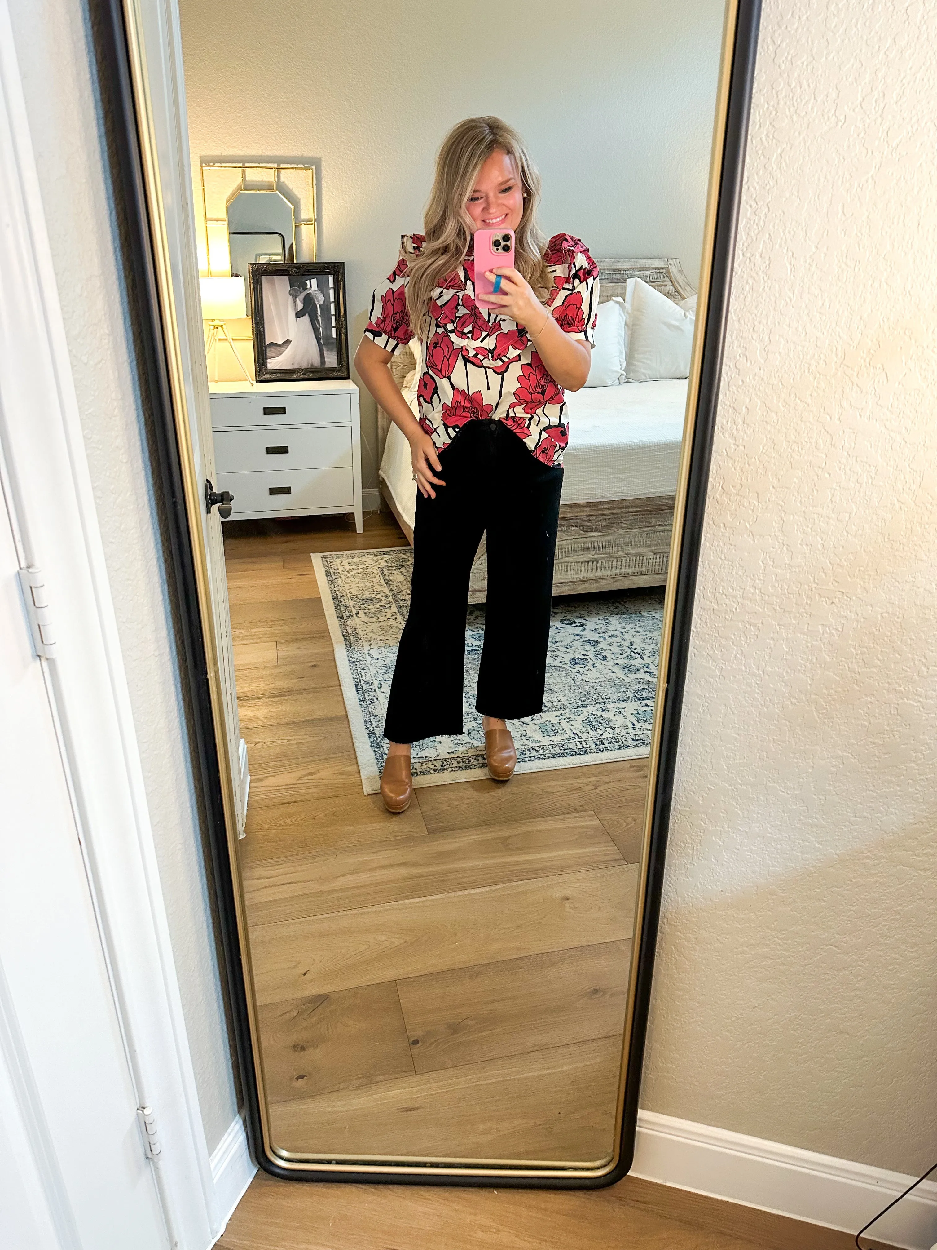 Red Floral Mock Neck Top