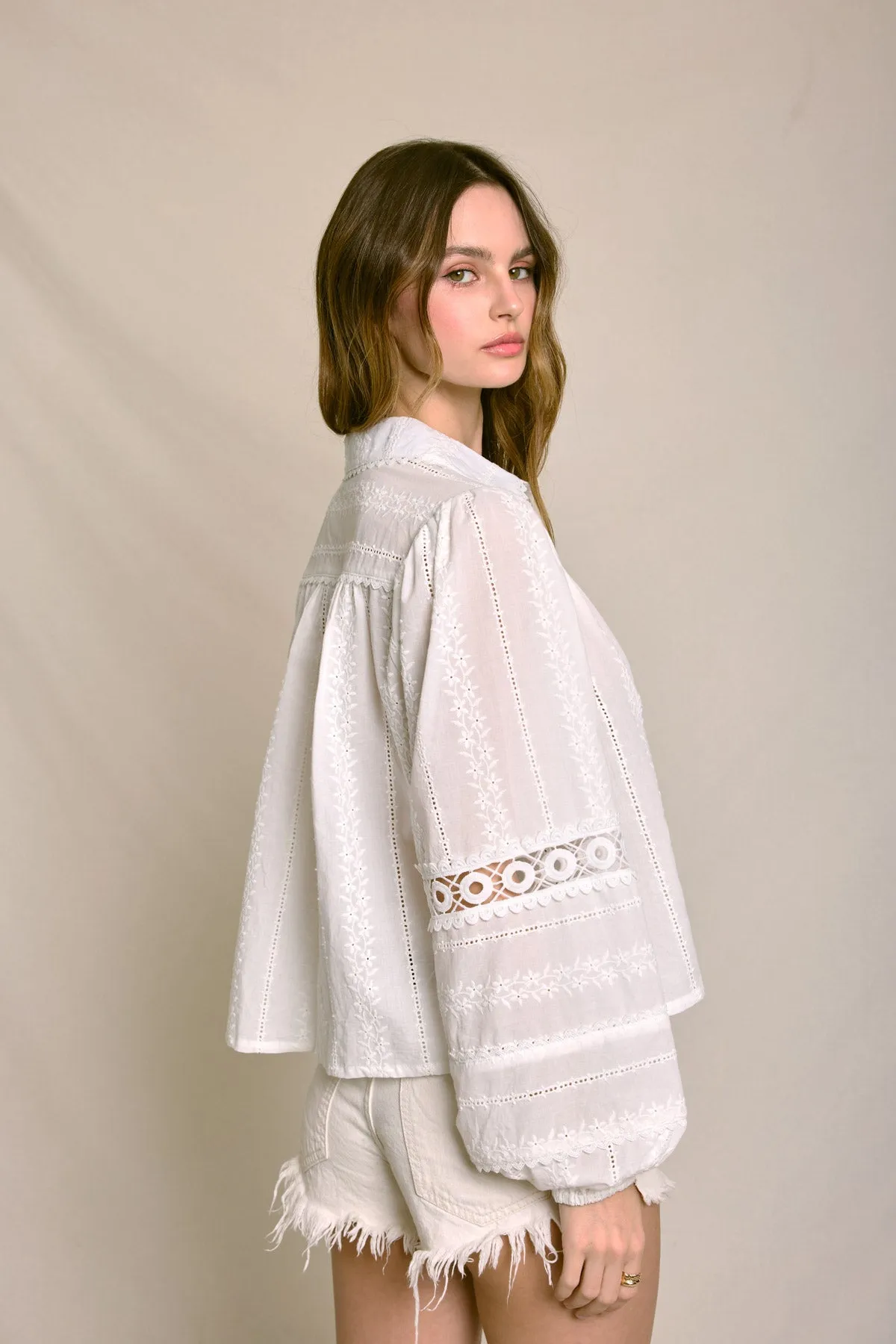 Regina Eyelet Lace-Up Blouse
