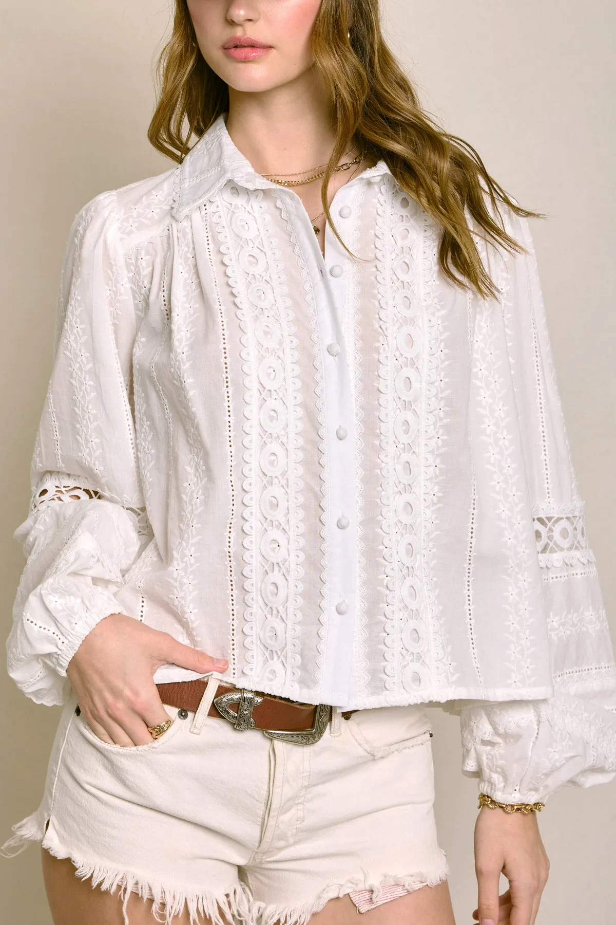 Regina Eyelet Lace-Up Blouse