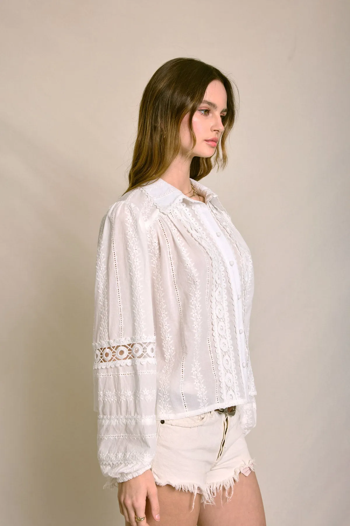 Regina Eyelet Lace-Up Blouse