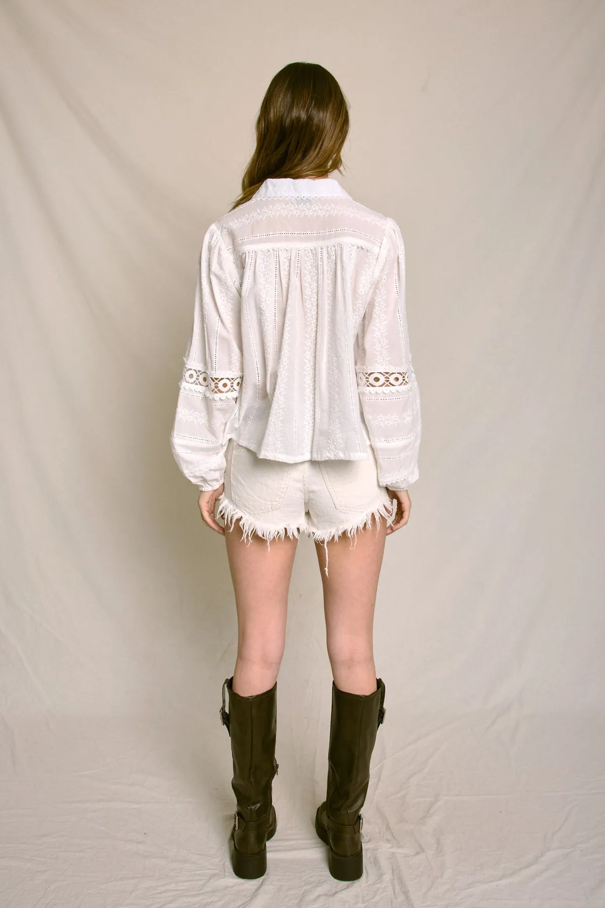 Regina Eyelet Lace-Up Blouse