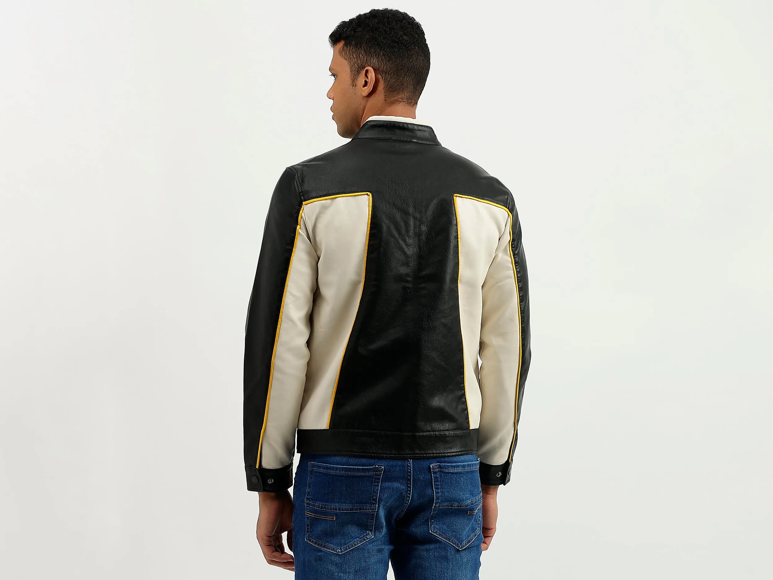 Regular Fit Band Neck Colourblocked Jacket