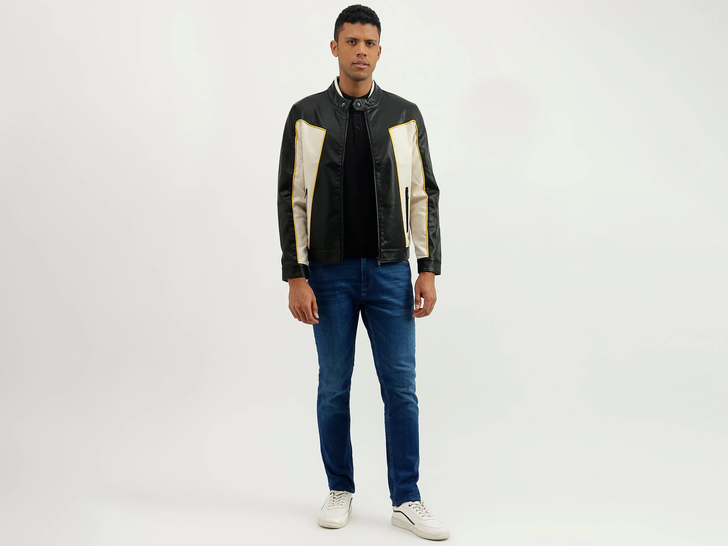Regular Fit Band Neck Colourblocked Jacket