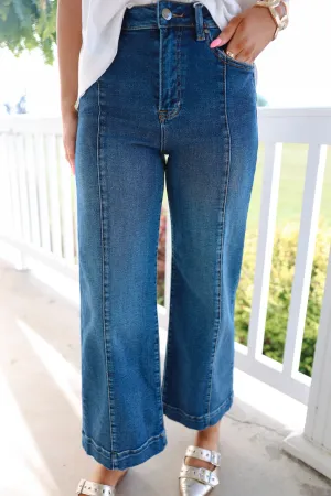 Risen - High Rise Crop Wide Jeans "Dark"