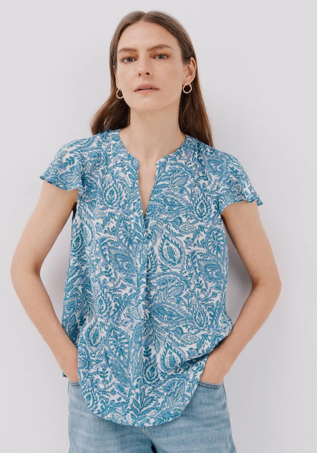 Ruffle Sleeve Blouse - Blue