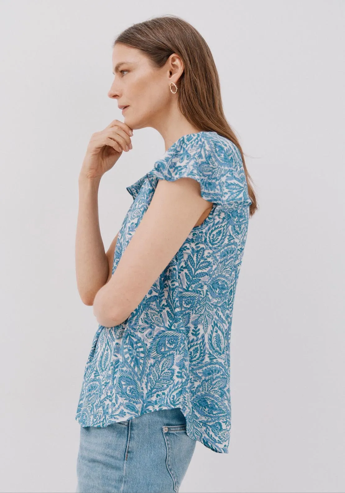 Ruffle Sleeve Blouse - Blue