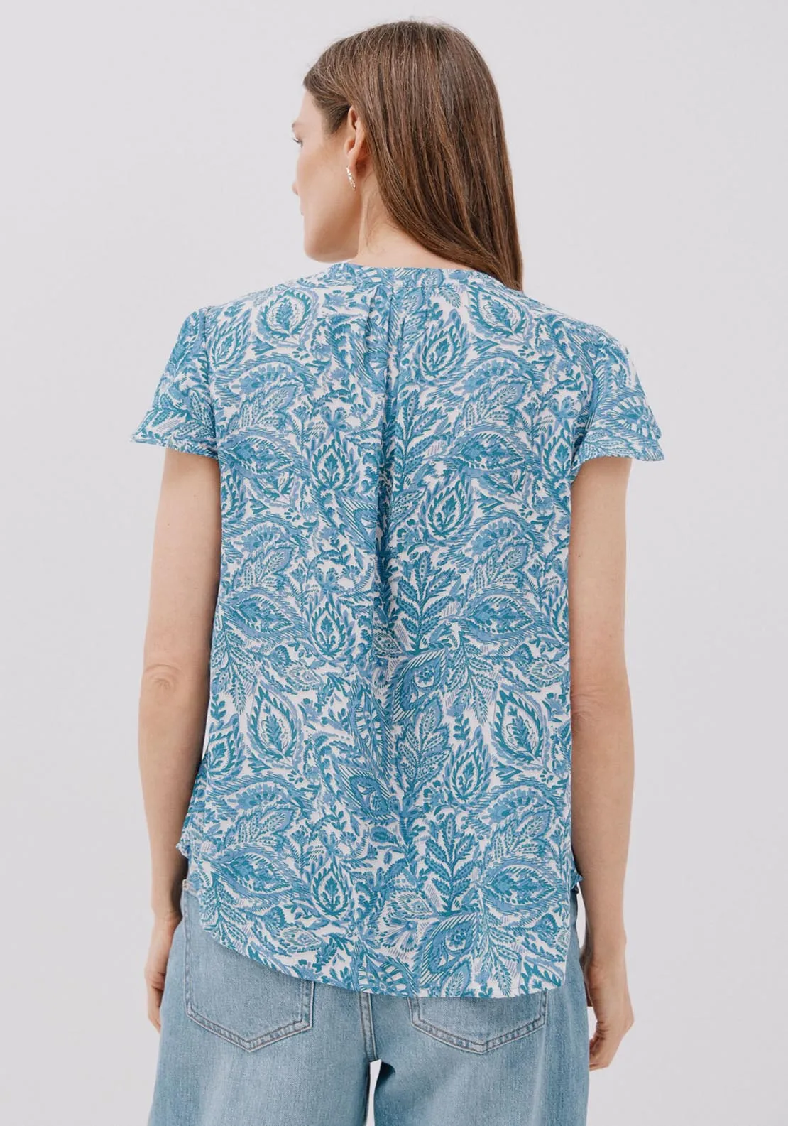 Ruffle Sleeve Blouse - Blue