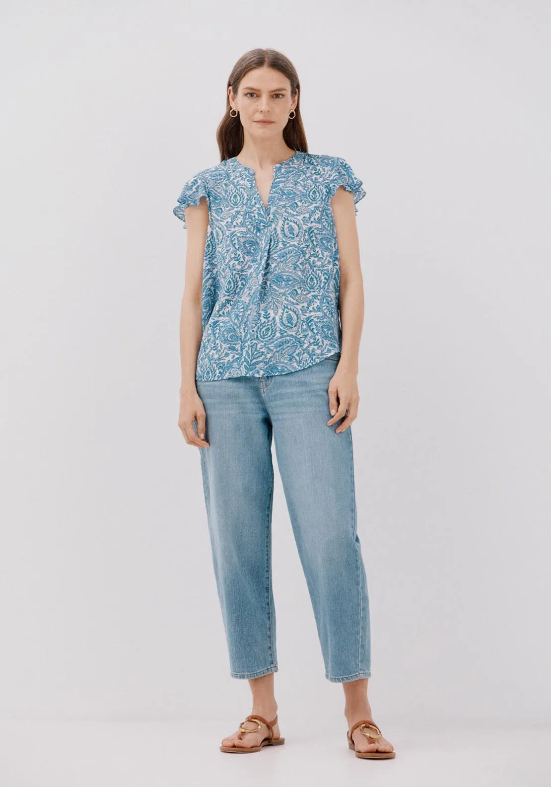 Ruffle Sleeve Blouse - Blue