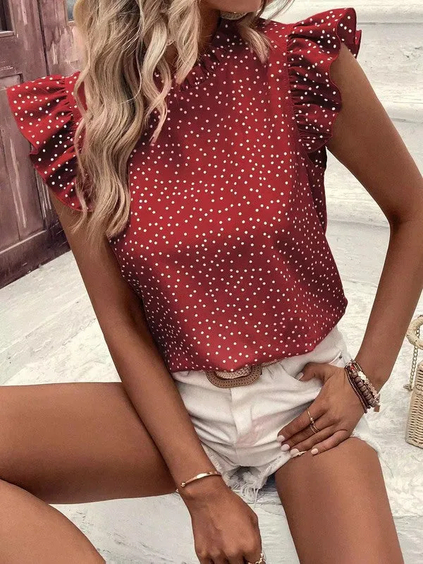 Ruffle sleeve dotted blouse