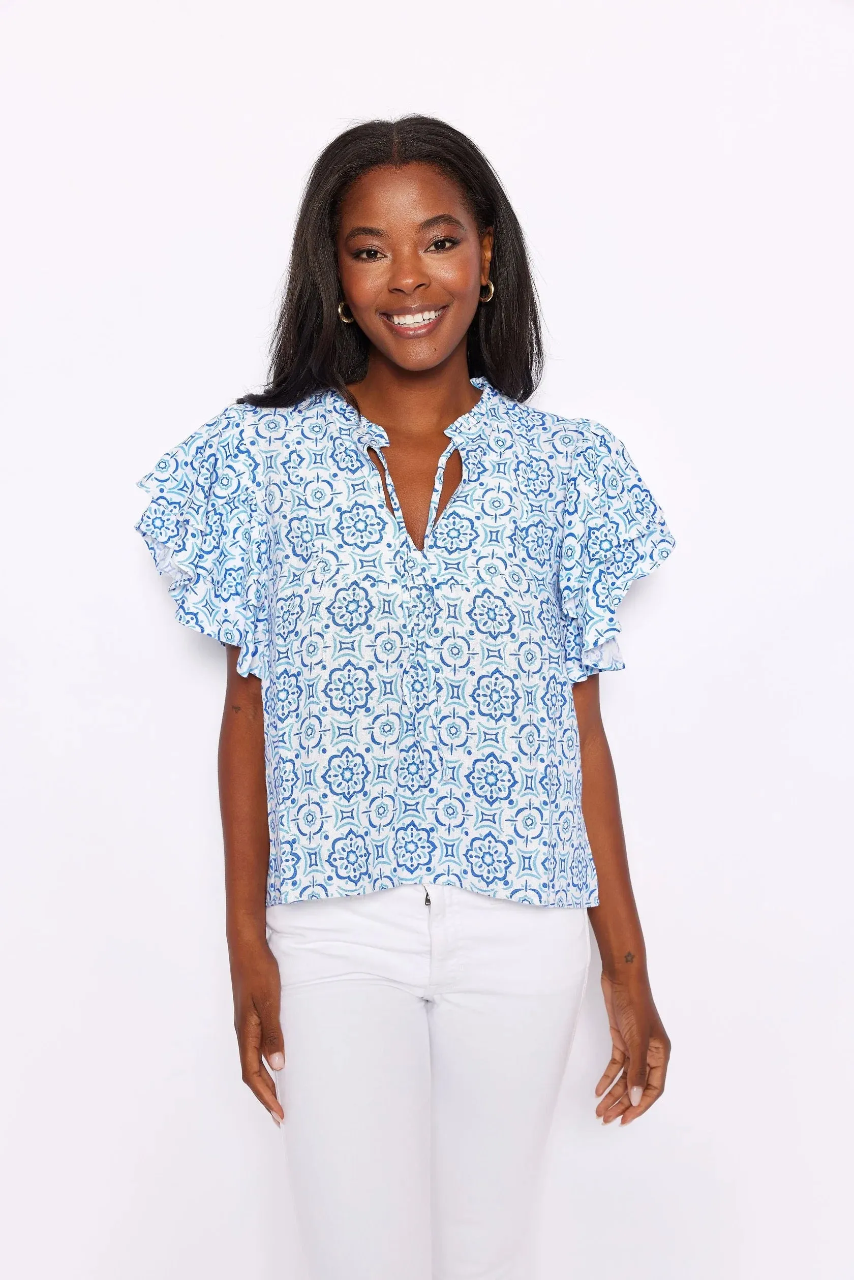 Ruffle Sleeve Medallion Top