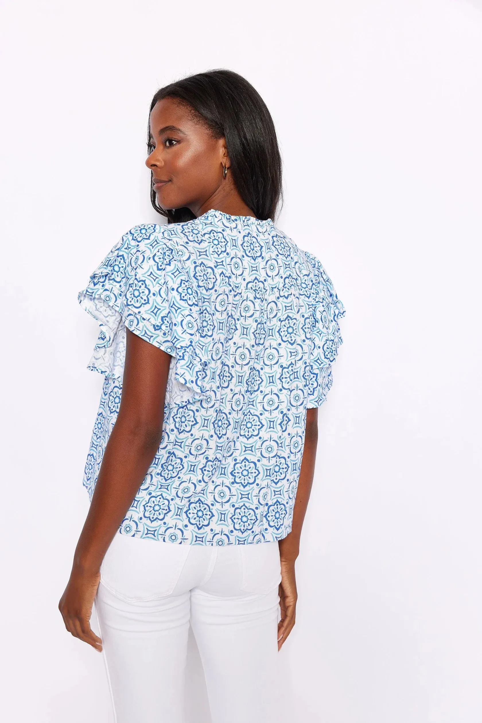 Ruffle Sleeve Medallion Top