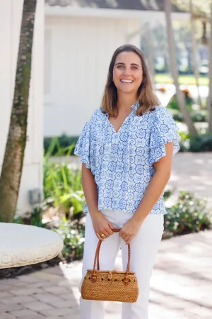 Ruffle Sleeve Medallion Top