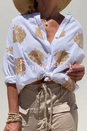 Rustic Unique Printed Button Panel Short Sleeve Shirt