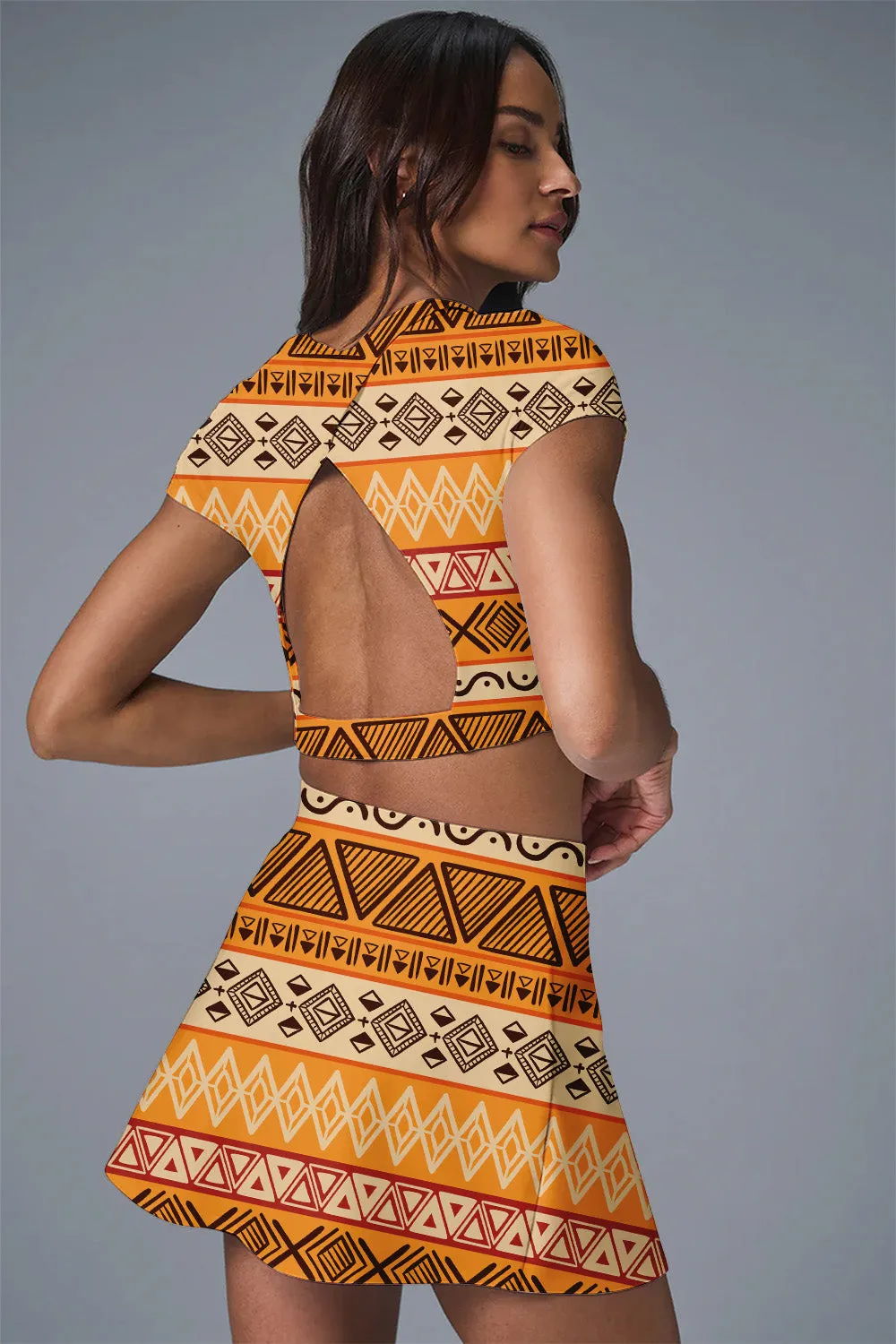Savanna Rhythm Tribal Print Activewear Set – 2-Piece Tennis, Pickleball & Workout Outfit for Women