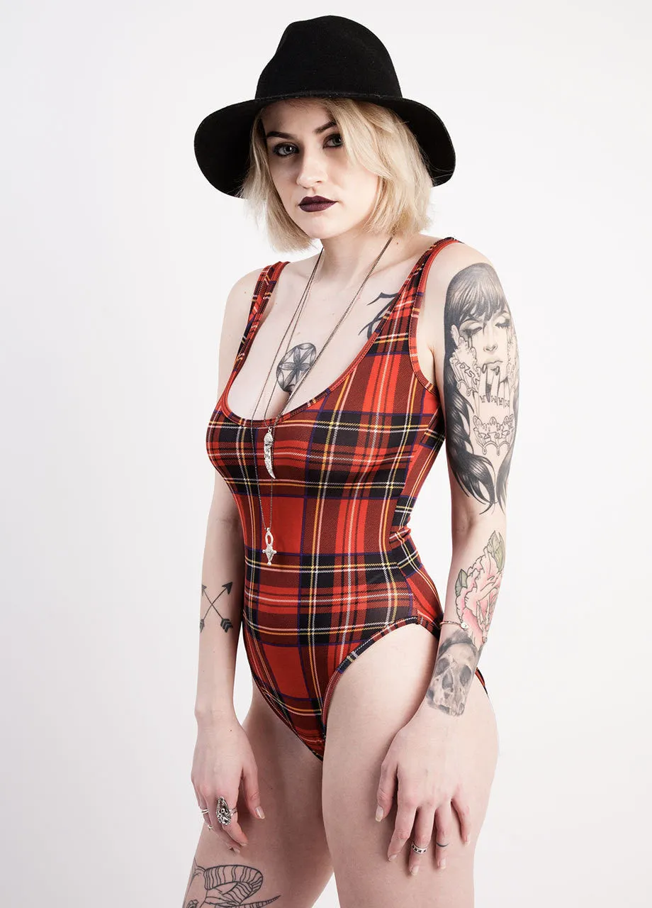 See You Monday Red Plaid Bodysuit
