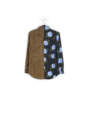 Shirt with dark floral and leopard print