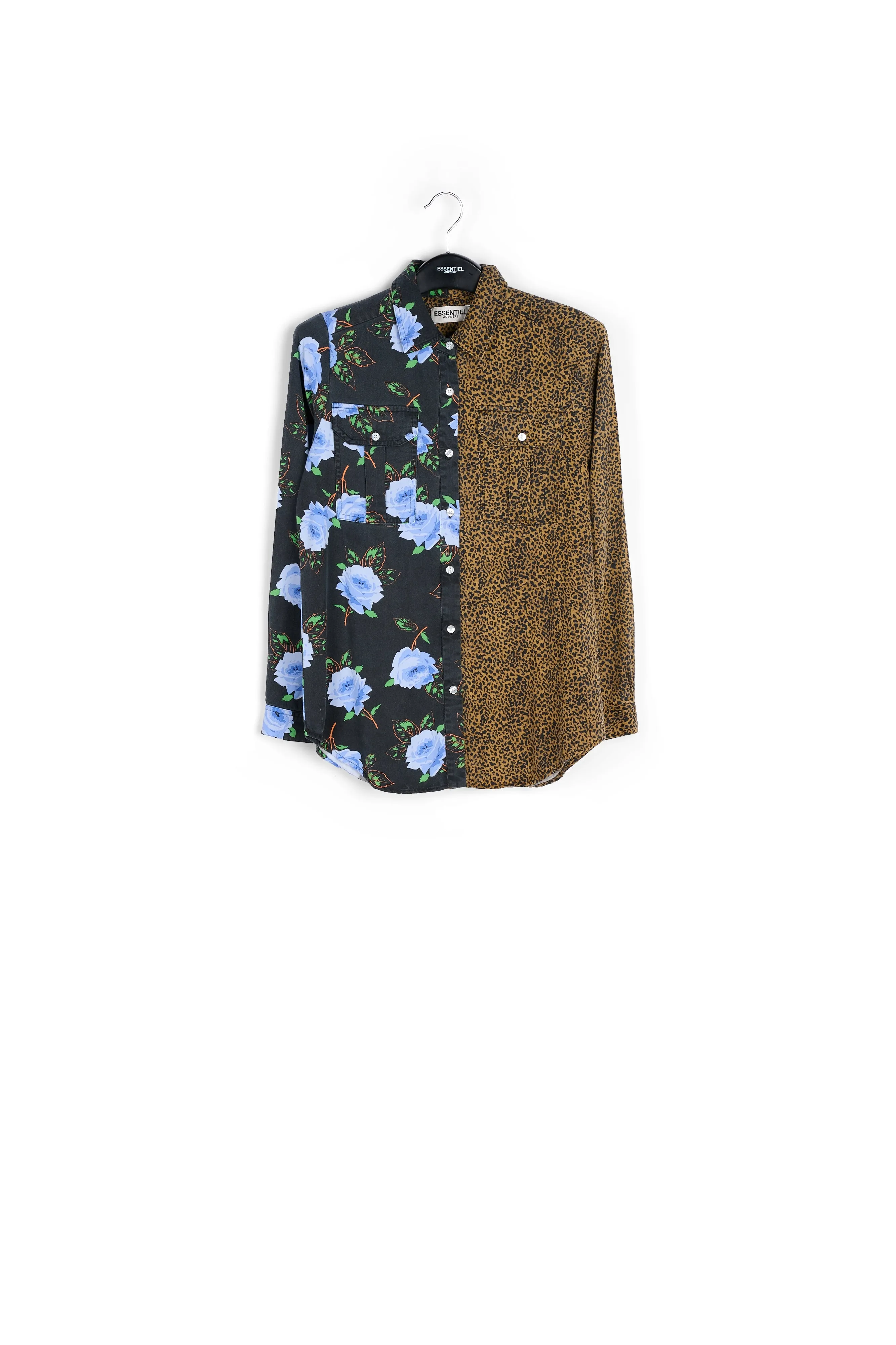 Shirt with dark floral and leopard print