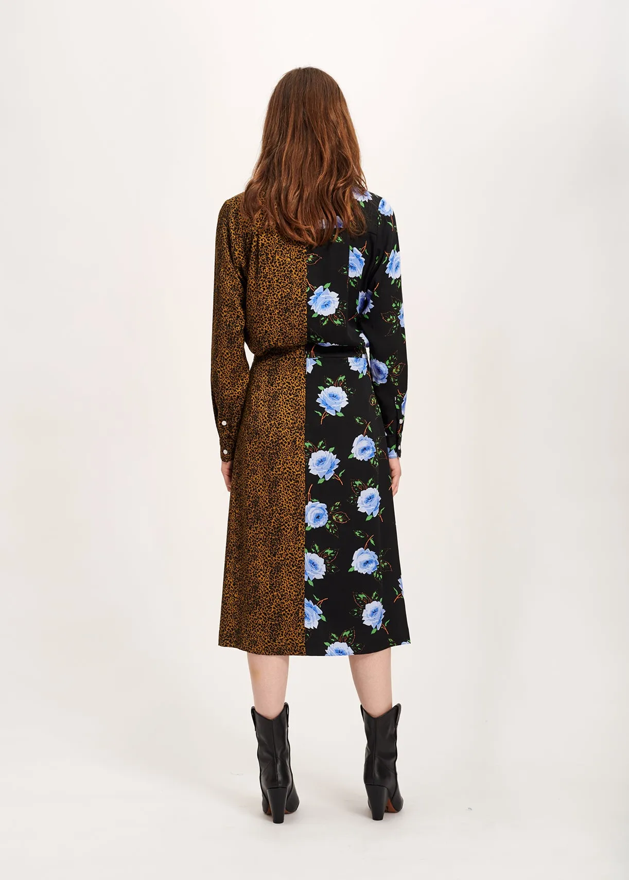 Shirt with dark floral and leopard print