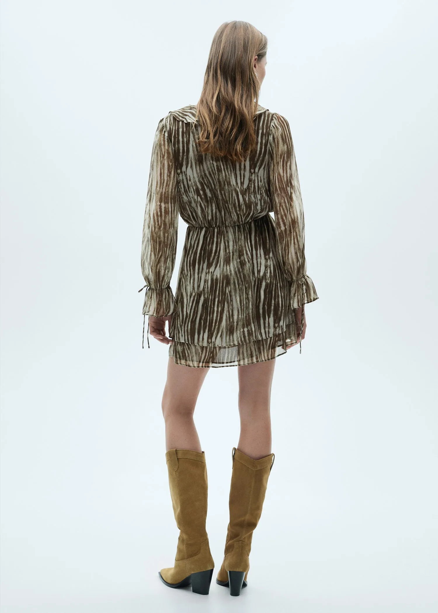 Short ruffle printed dress - Green