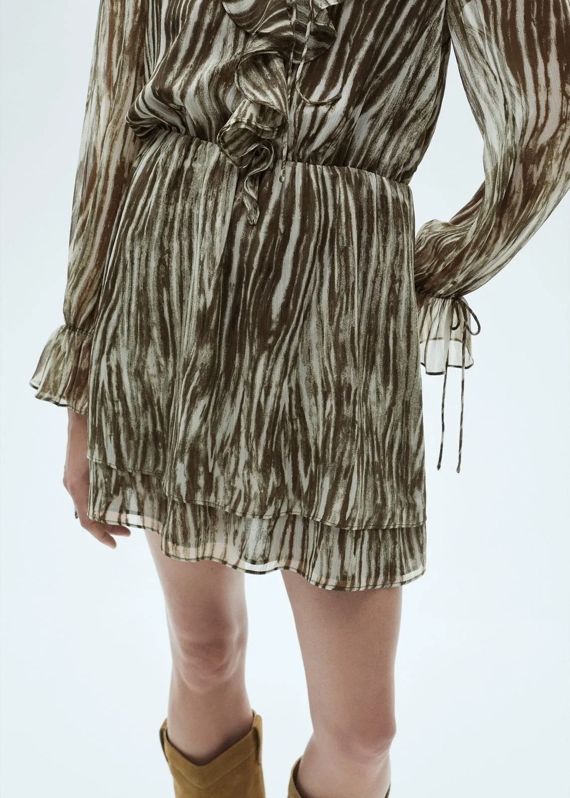 Short ruffle printed dress - Green