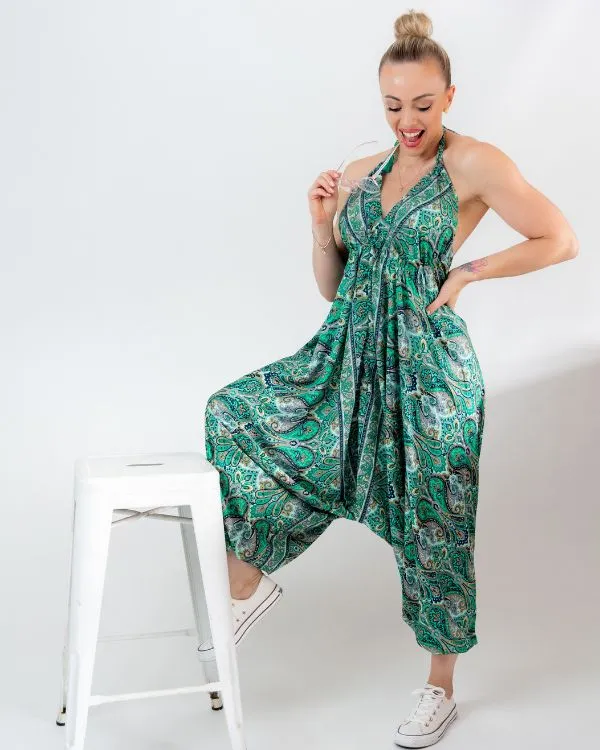 Silk String Jumpsuits - Green