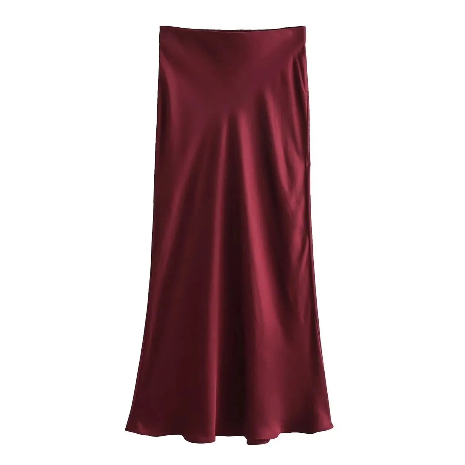 SilkCharm-High-Waist Satin Midi Skirt