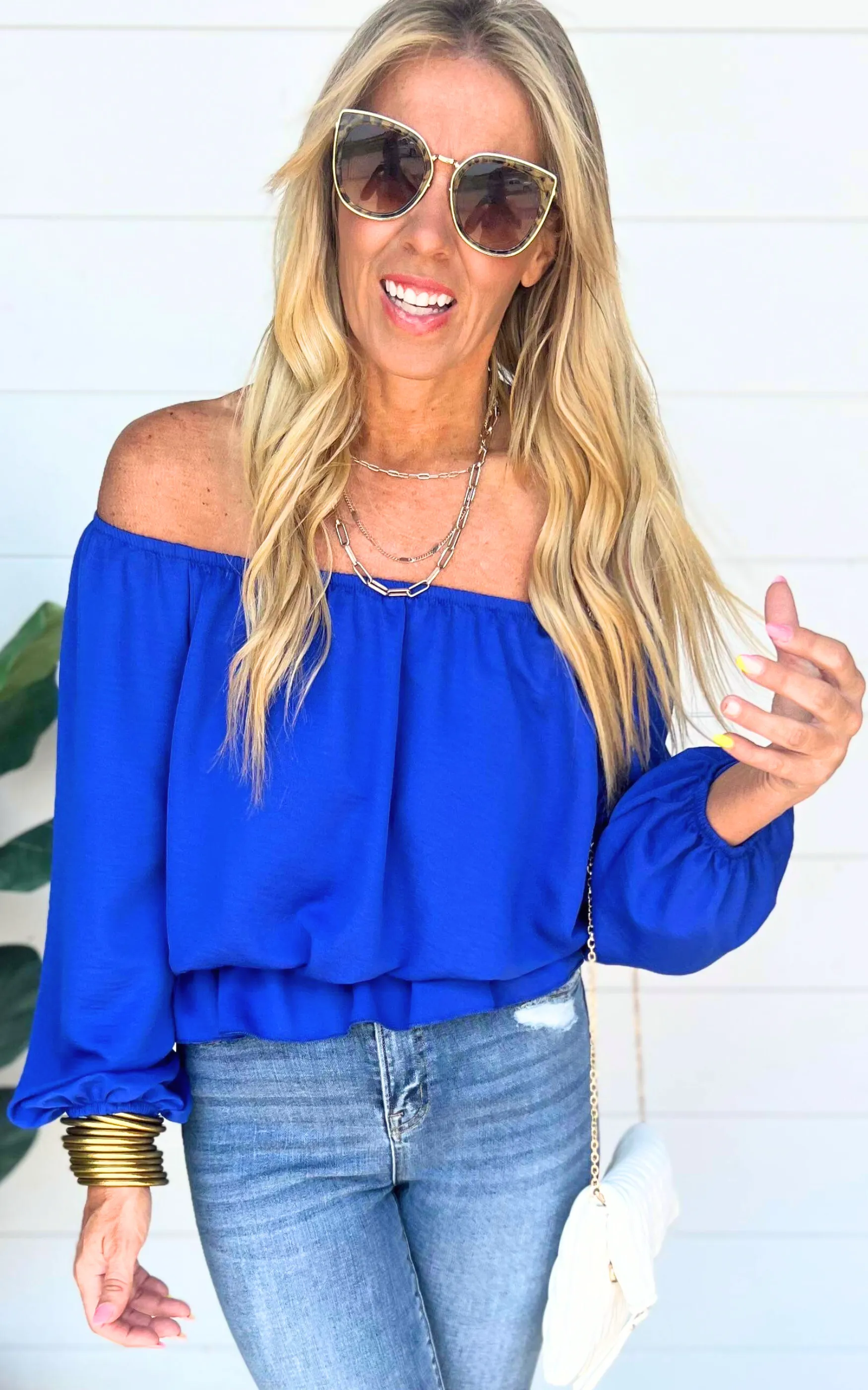 Solid Off Shoulder Balloon Sleeve Ruffle Bottom Top | FINAL SALE