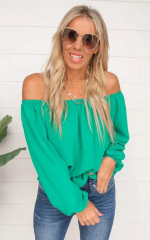 Solid Off Shoulder Balloon Sleeve Ruffle Bottom Top | FINAL SALE