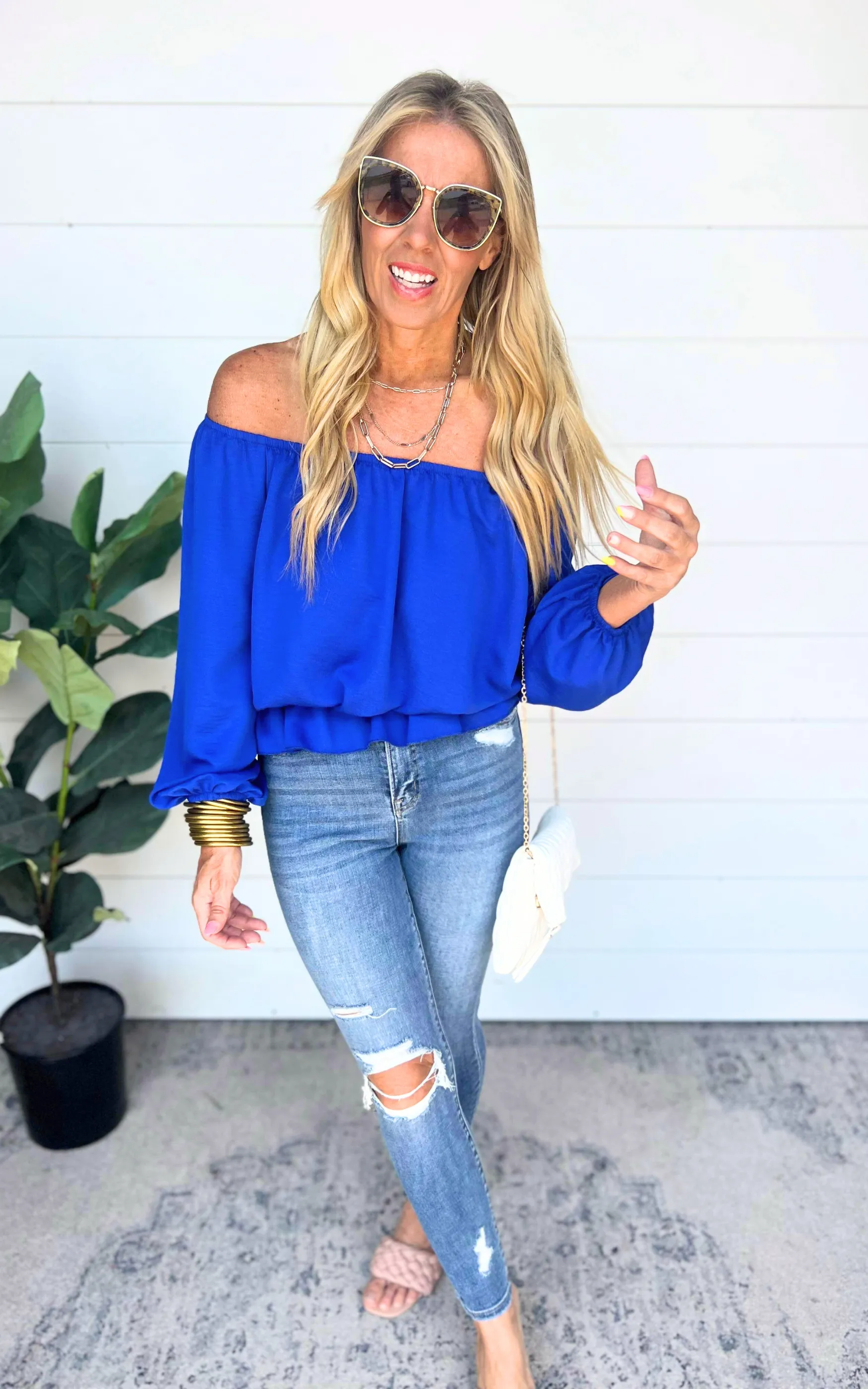 Solid Off Shoulder Balloon Sleeve Ruffle Bottom Top | FINAL SALE