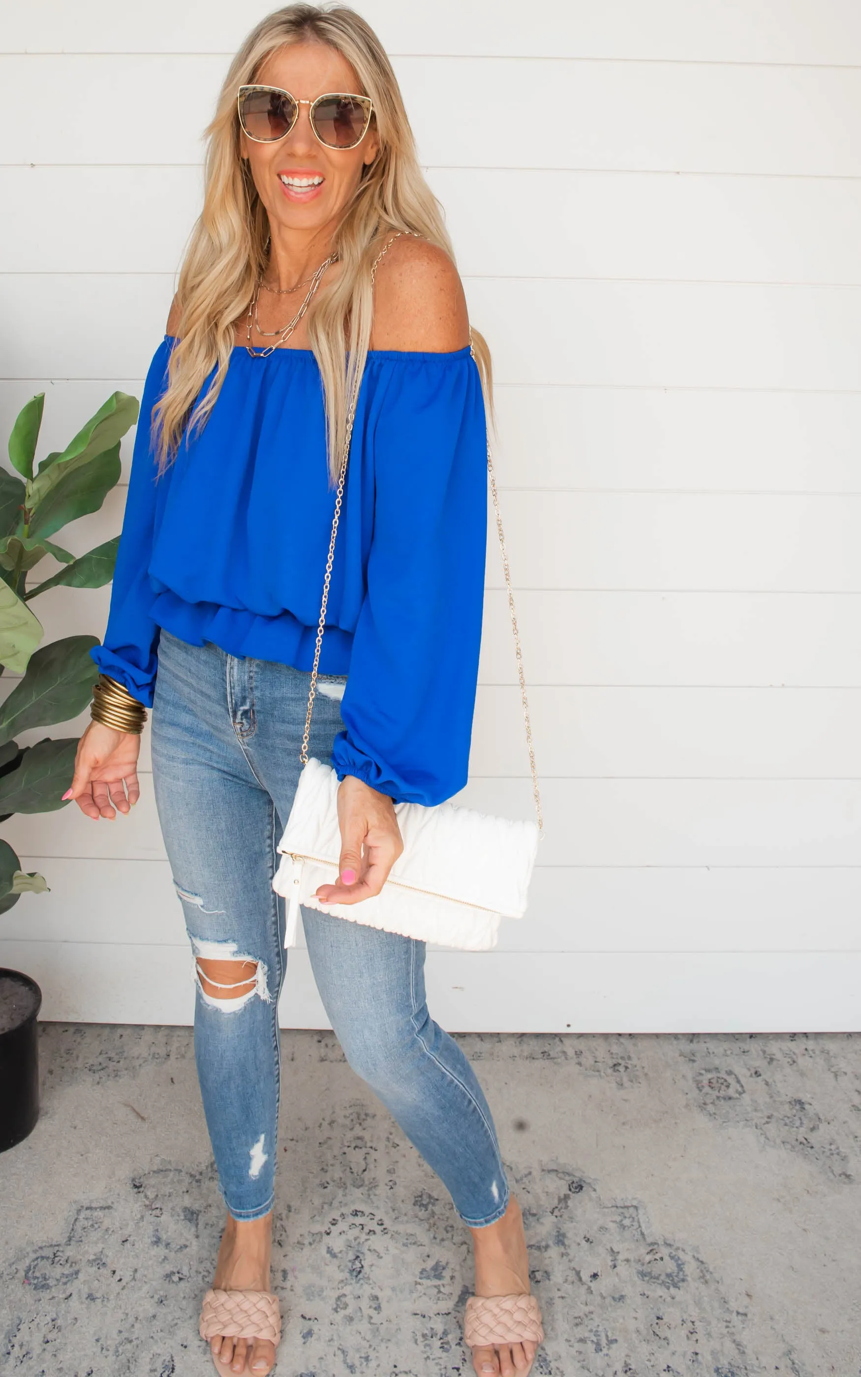 Solid Off Shoulder Balloon Sleeve Ruffle Bottom Top | FINAL SALE
