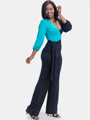 Sowairina ZaRa Crossover Jumpsuit - Black and Sea Blue
