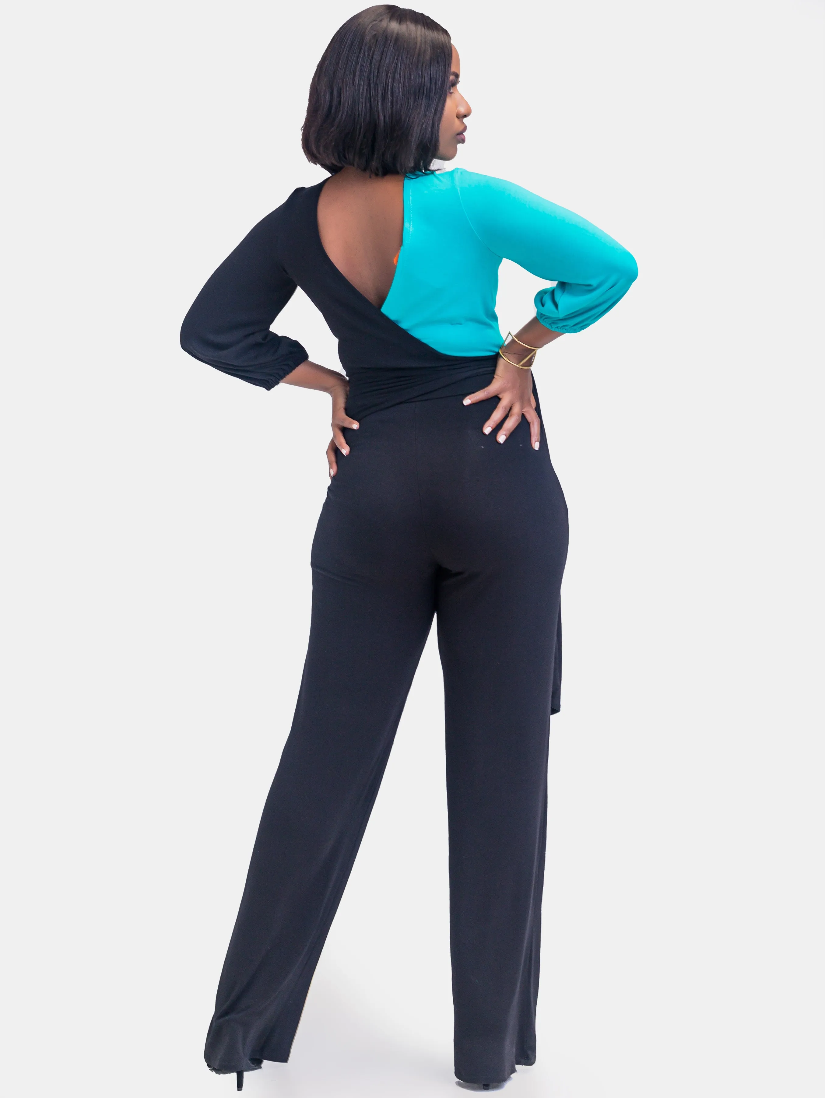 Sowairina ZaRa Crossover Jumpsuit - Black and Sea Blue