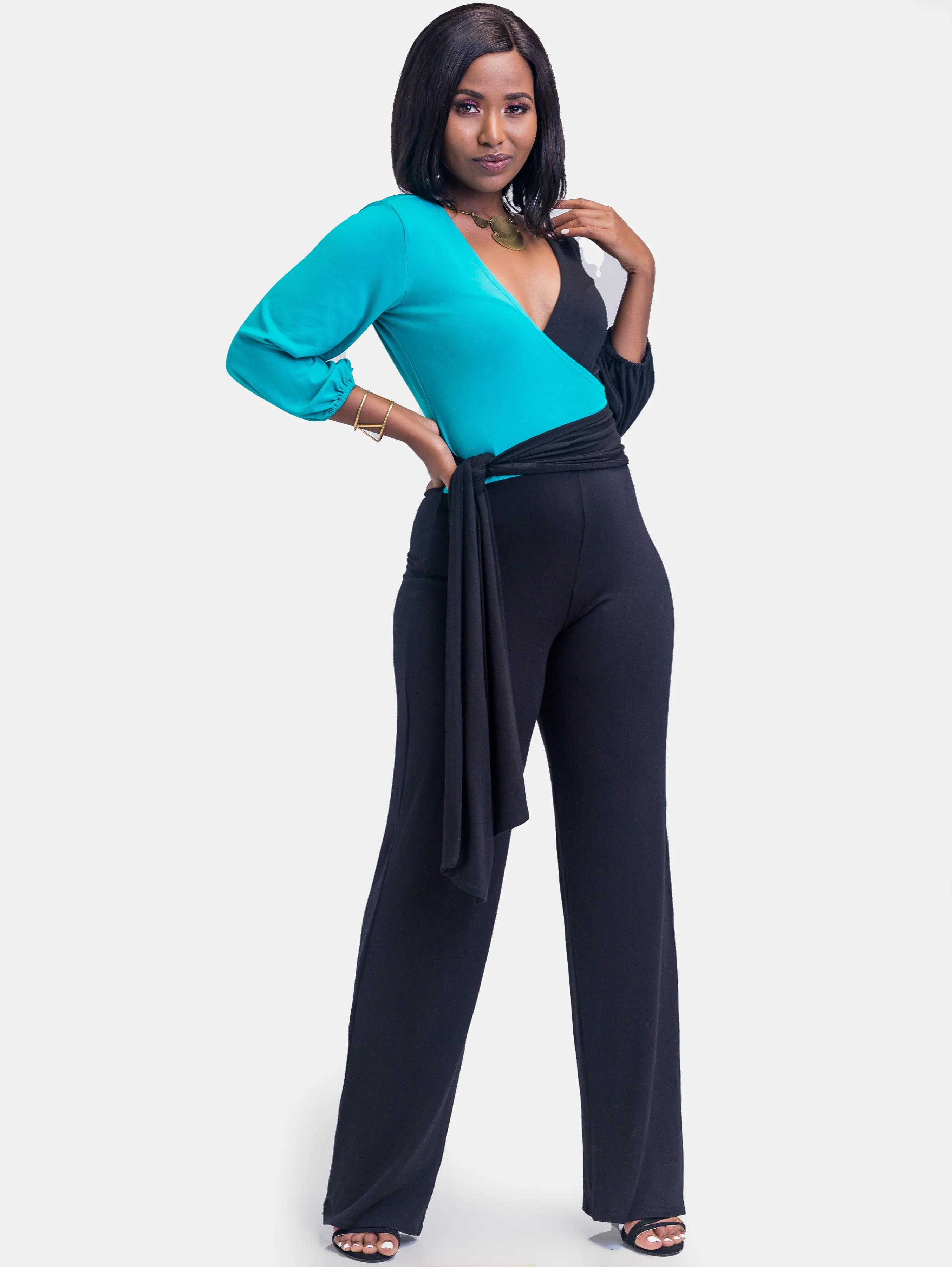 Sowairina ZaRa Crossover Jumpsuit - Black and Sea Blue