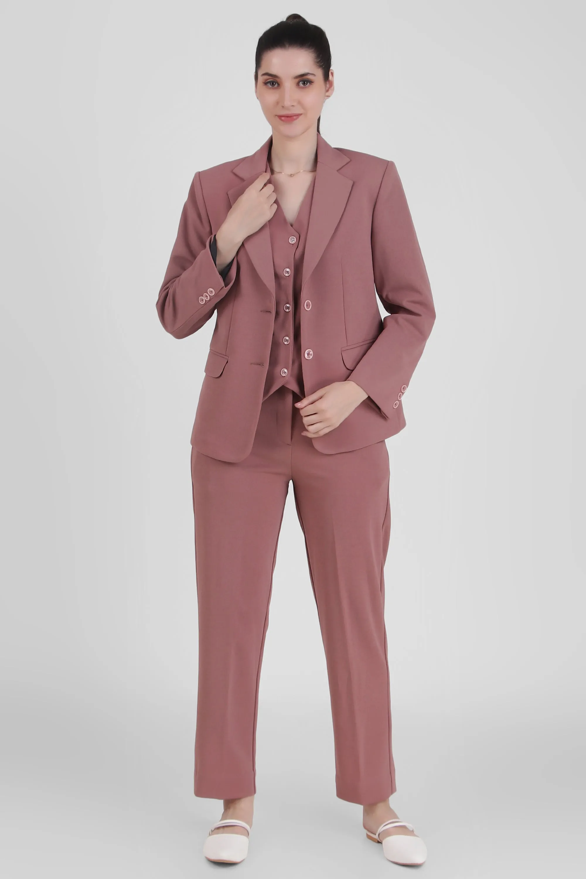 Stretch Crepe Single Breasted Blazer, Dusky Rose
