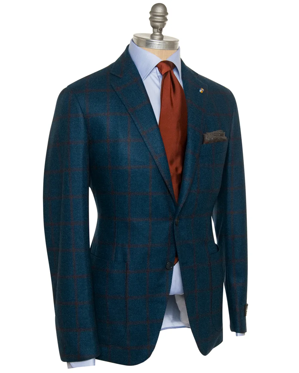 Teal and Burnt Orange Windowpane Wool Sportcoat