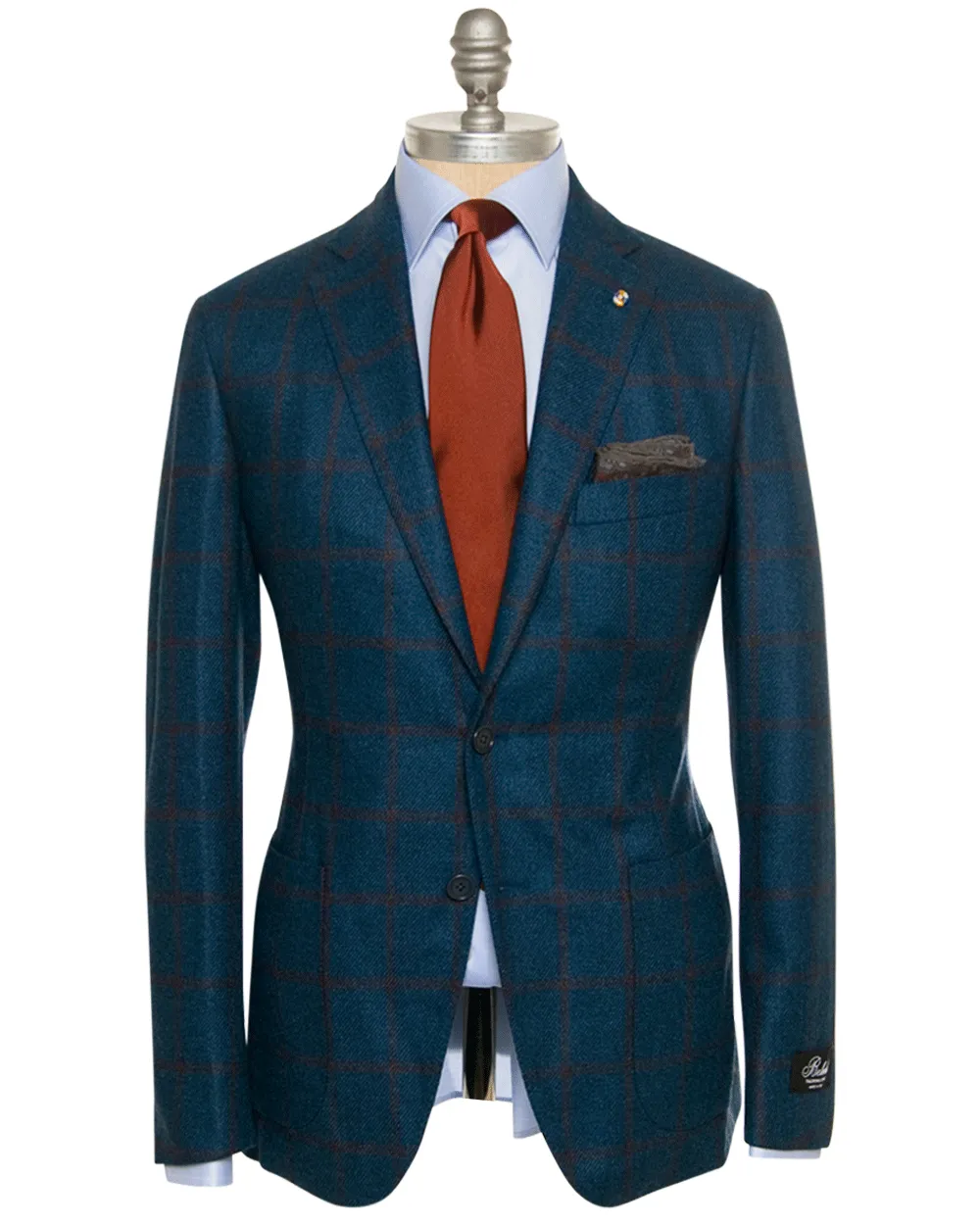 Teal and Burnt Orange Windowpane Wool Sportcoat