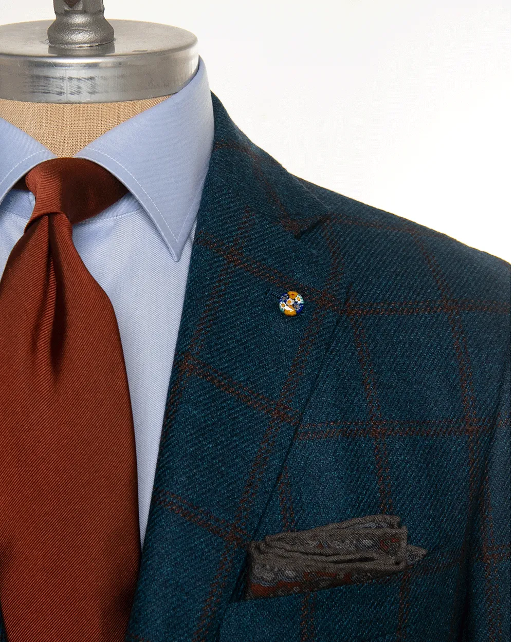 Teal and Burnt Orange Windowpane Wool Sportcoat