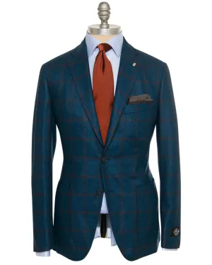 Teal and Burnt Orange Windowpane Wool Sportcoat