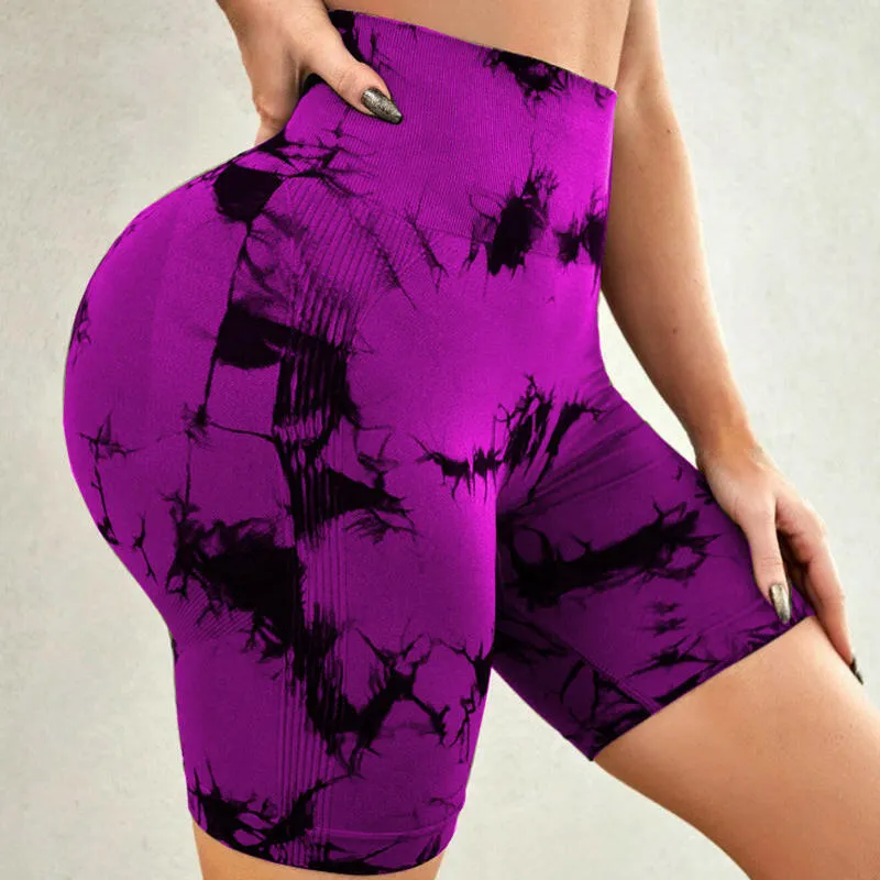 Tie-Dye High-Waist Yoga Shorts - Stylish, Comfortable Fit