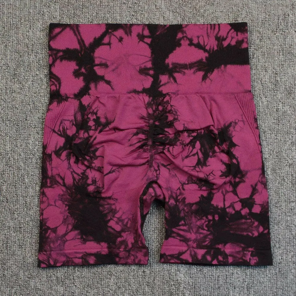 Tie-Dye High-Waist Yoga Shorts - Stylish, Comfortable Fit