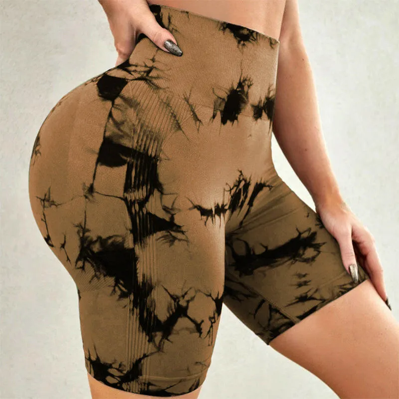 Tie-Dye High-Waist Yoga Shorts - Stylish, Comfortable Fit