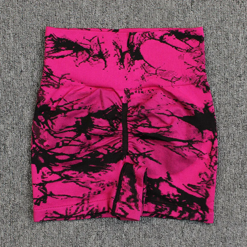 Tie-Dye High-Waist Yoga Shorts - Stylish, Comfortable Fit