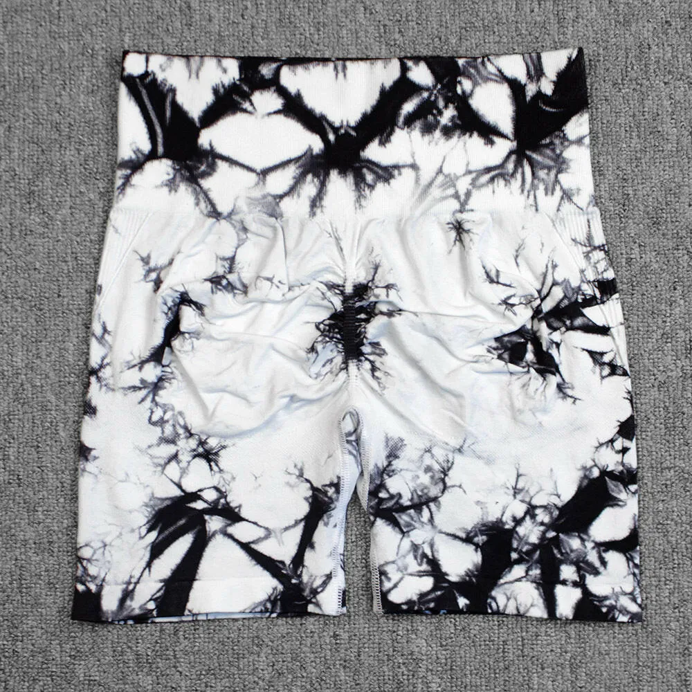 Tie-Dye High-Waist Yoga Shorts - Stylish, Comfortable Fit