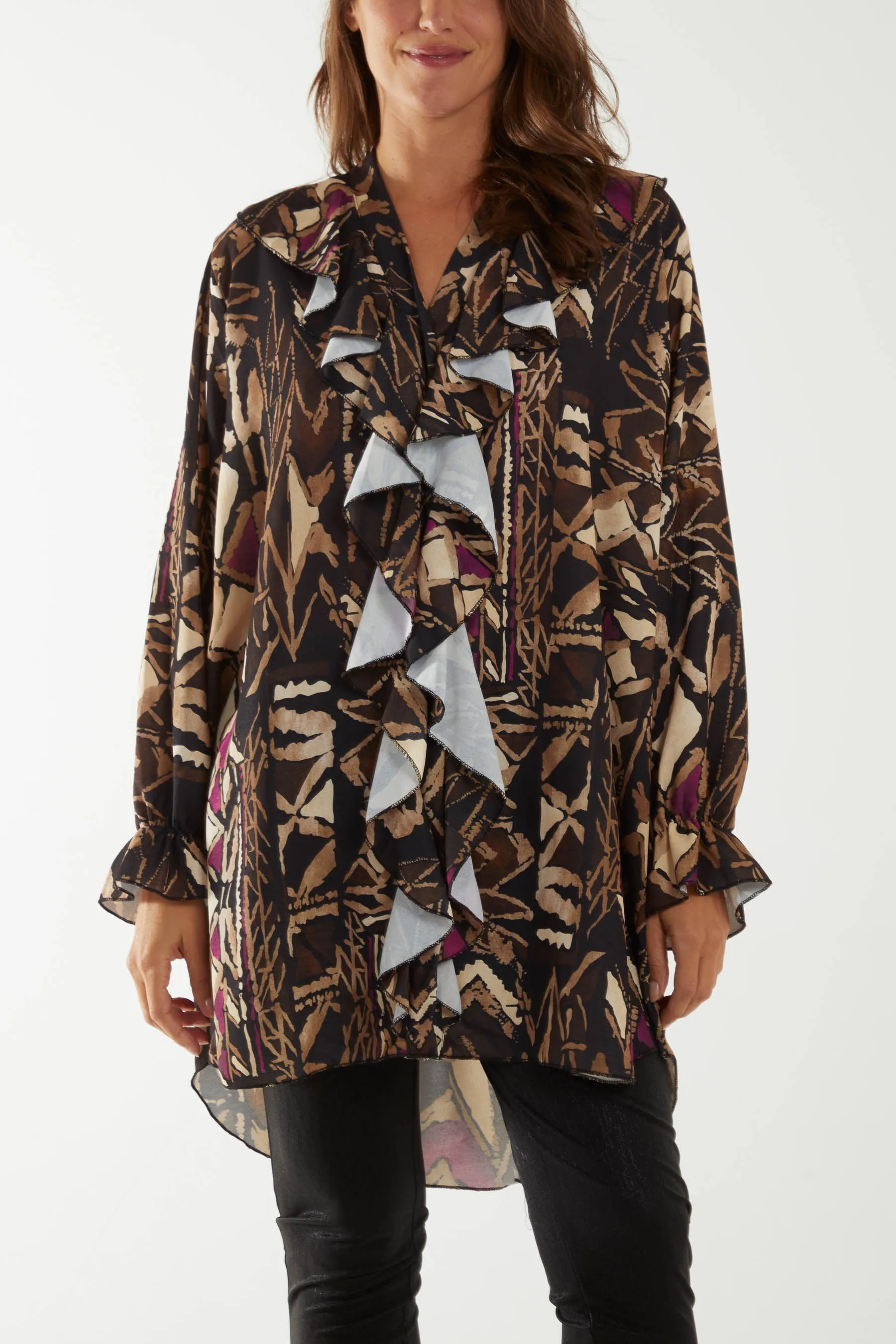 Tribal Print Ruffle Blouse