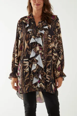Tribal Print Ruffle Blouse
