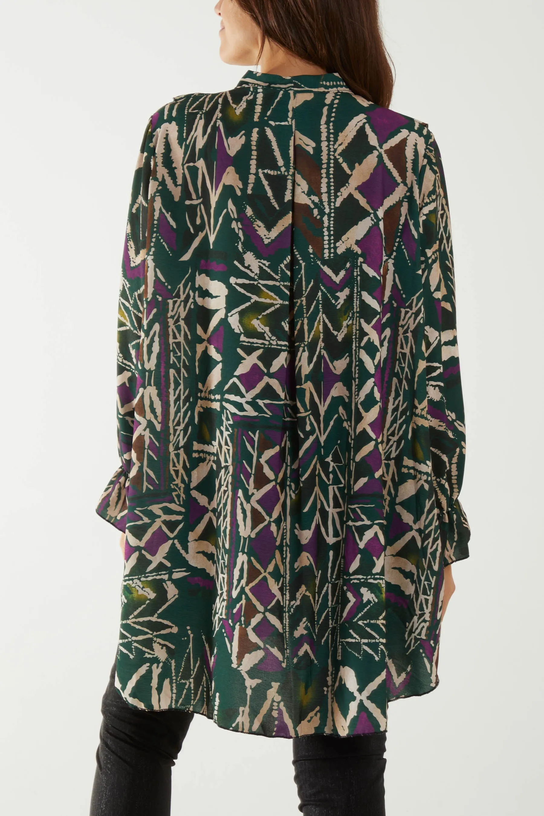 Tribal Print Ruffle Blouse